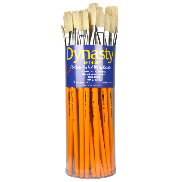 Dynasty B-1450F Interlocked Synthetic Classroom Cylinders, Flat Type, Long Handle, Assorted Sizes, Set of 36