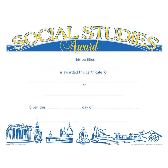 Achieve It! Raised Print Social Studies Recognition Award, 11 x 8-1/2 inches, Pack of 25