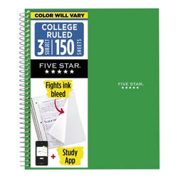 Five Star 3 Subject Poly Cover Wirebound Notebook, 8-1/2 x 11 Inches, 150 Sheets