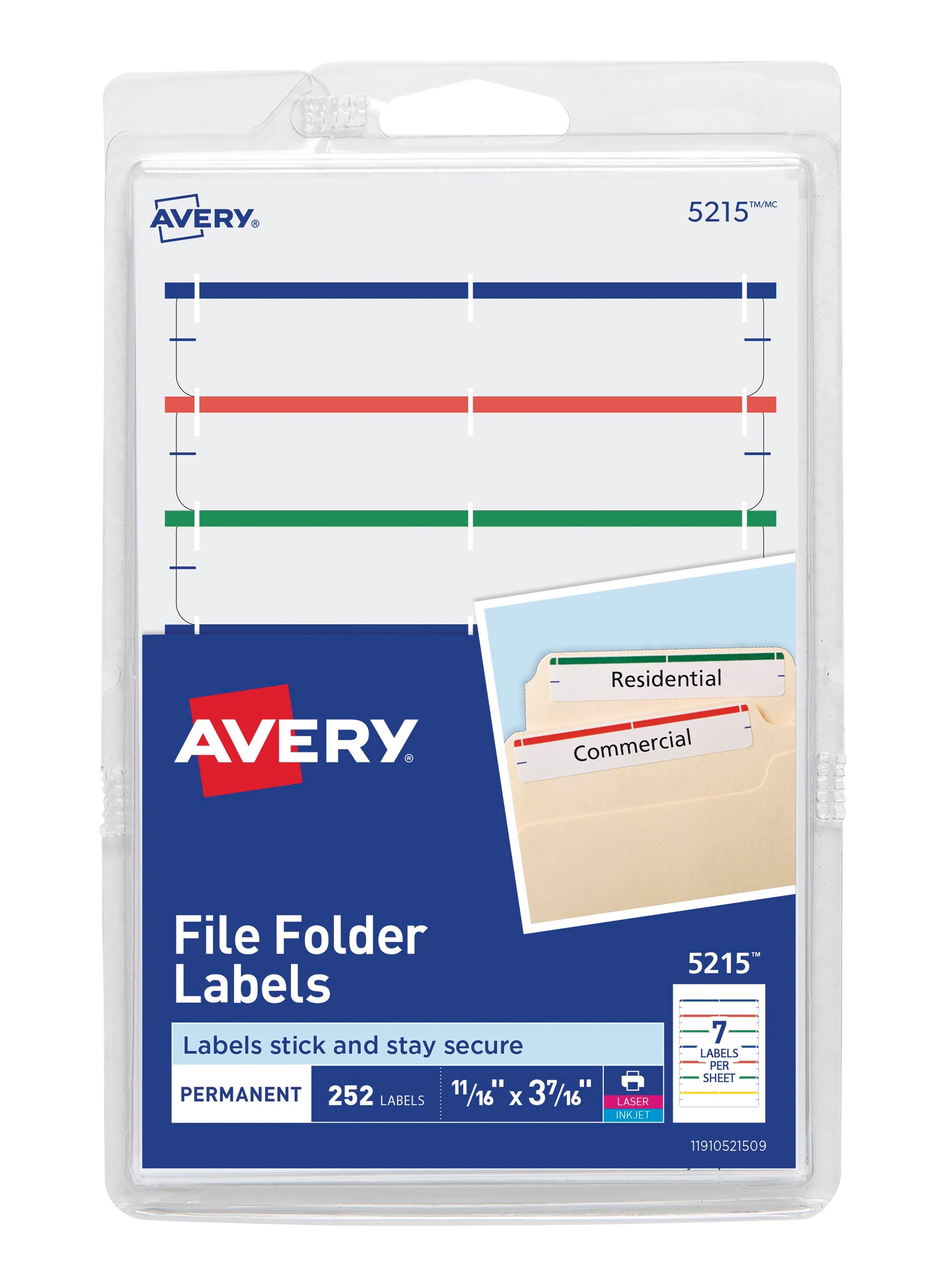 Avery Printable File Folder Labels, 11/16 x 3-7/16 Inches, Assorted Colors, Set of 252 1054131
