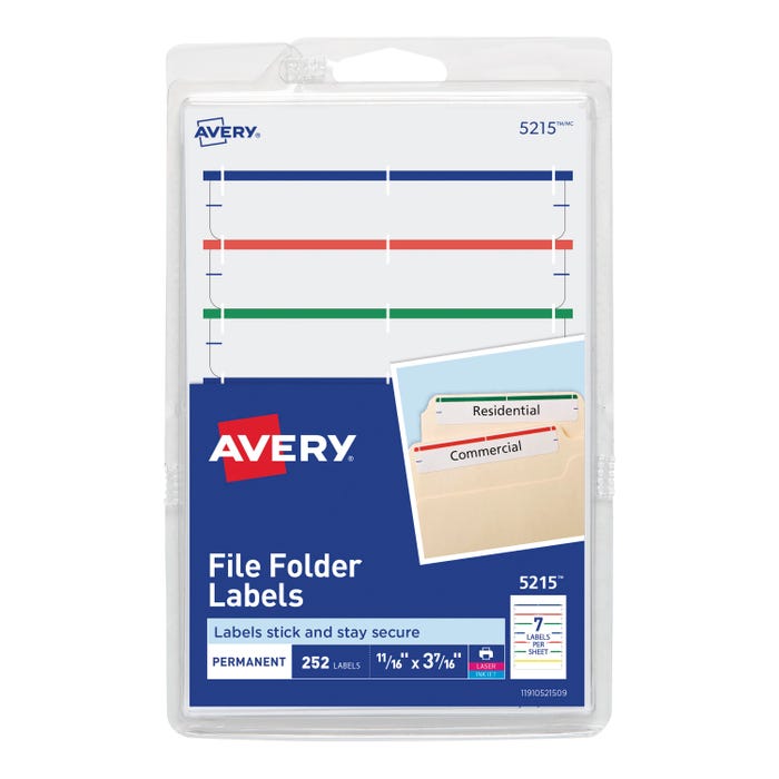 Avery Printable File Folder Labels, 11/16 x 3-7/16 Inches, Assorted Colors, Set of 252