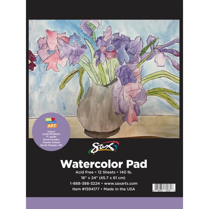 Sax Watercolor Pad, 140 lb, 18 x 24 Inches, White, 12 Sheets