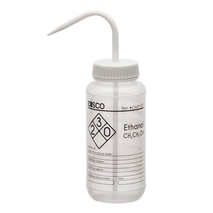 Eisco Labs Ethanol Wash Bottle, 500 mL, Wide Mouth, Pre-Labeled, LDPE