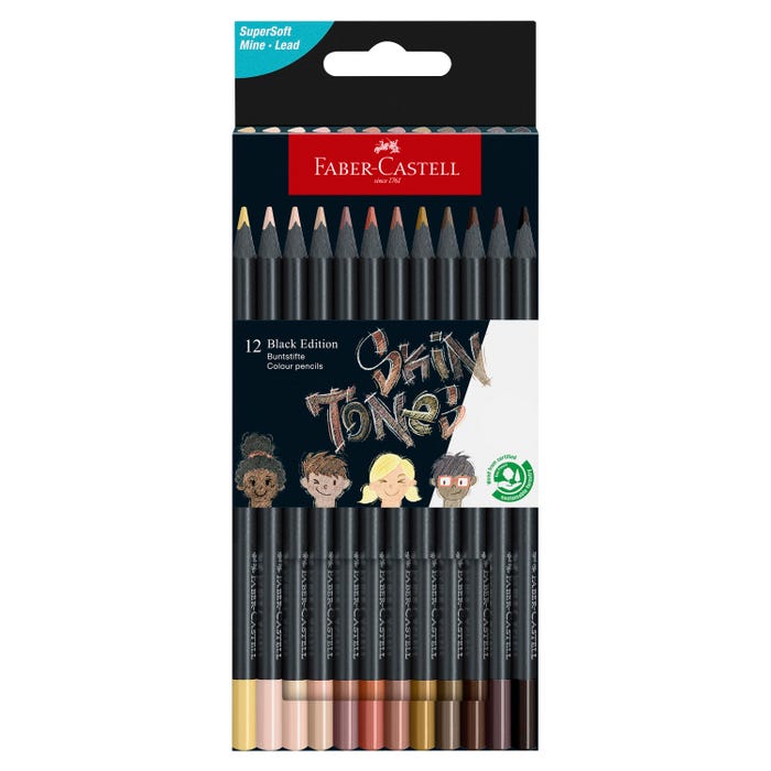Faber-Castell Black Edition Colored Pencils, Assorted Skin Tone Colors, Set of 12