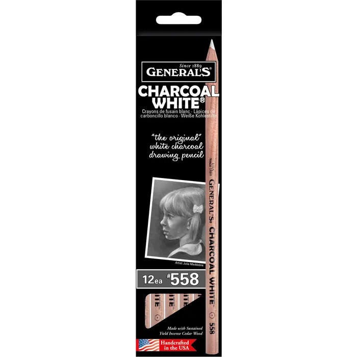 General's Charcoal Pencils, Soft Hardness, White, Pack of 12