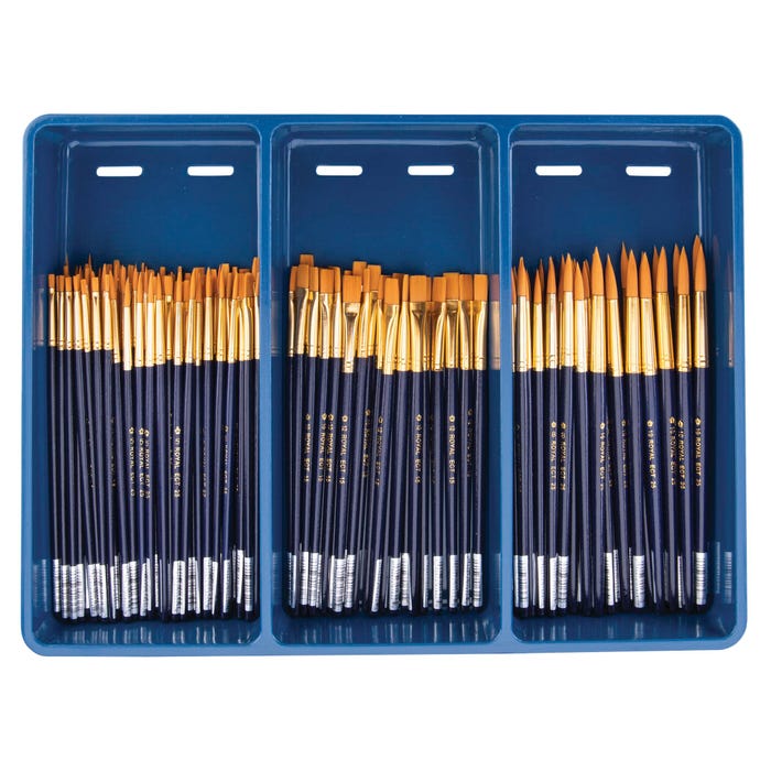 Royal & Langnickel Waterproof Standard Golden Taklon Hardwood Handle Paint Brush Combo Pack, Assorted Size, Blue, Set of 144