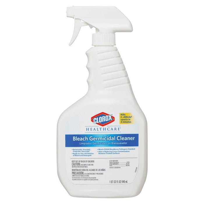 Clorox Healthcare Bleach Germicidal Cleaner, Spray Bottle, 32 Ounces, Pack of 6