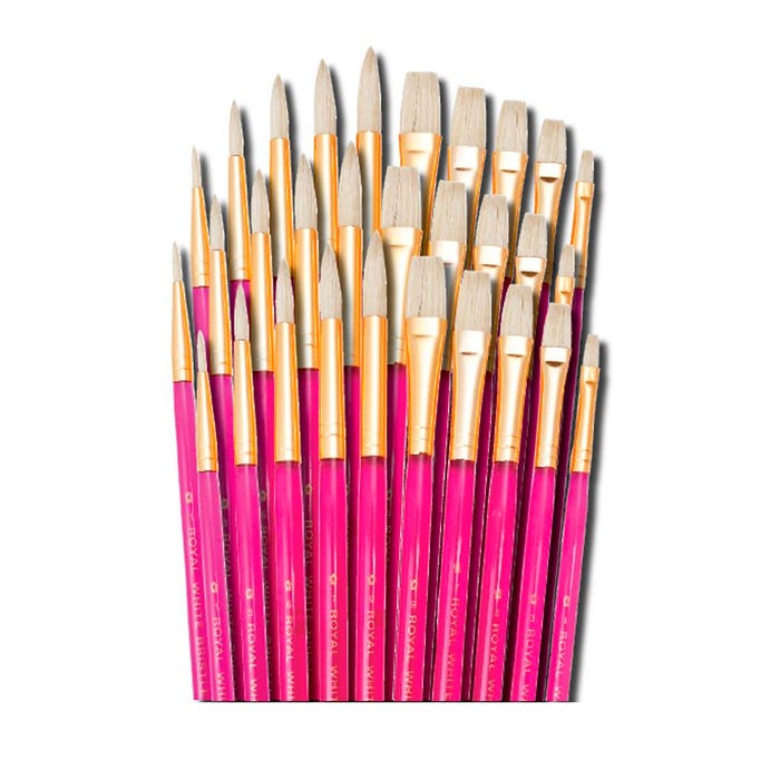 Royal & Langnickel Firm White Bristle Acrylic Handle Brushes, Set of 30