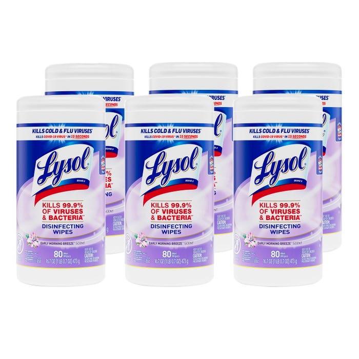 Lysol Disinfecting Wipes, Early Morning Breeze Scent, Case of 6 with 80 Sheets Each