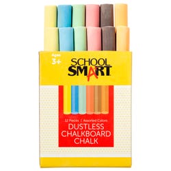 School Smart Chalkboard Chalk, Assorted Colors, Pack of 12