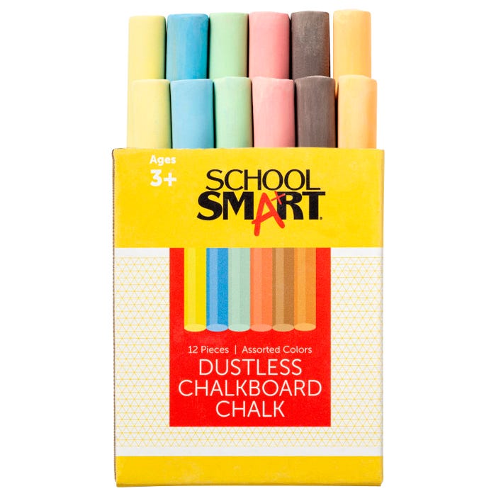 School Smart Chalkboard Chalk, Assorted Colors, Pack of 12