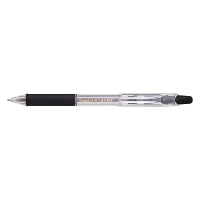 Pentel R.S.V.P. RT Refillable Retractable Ballpoint Pen, 1.0 mm Medium Tip, Black Ink, Clear Barrel, Pack of 12