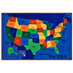 Carpets for Kids KID$Value PLUS USA Map Rug, 7 Feet 6 Inches x 12 Feet, Rectangle, Blue, Item Number 2102573