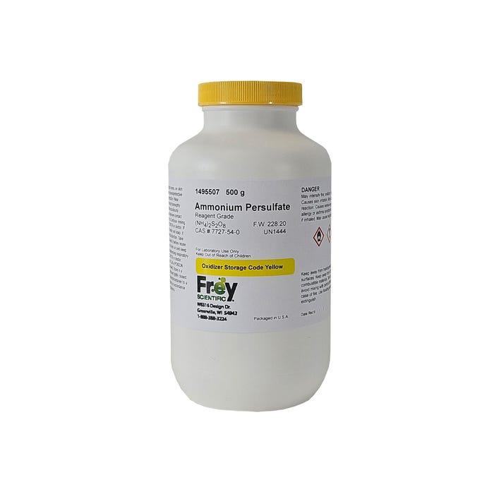 Frey Scientific Ammonium Persulfate, White Crystalline Solid, Reagent Grade, 500 Grams