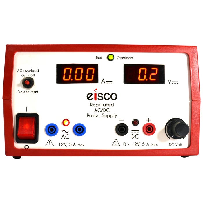 Eisco Labs AC/DC Regulated Power Supply, Dual Output, Digital Display, 12V Capacity