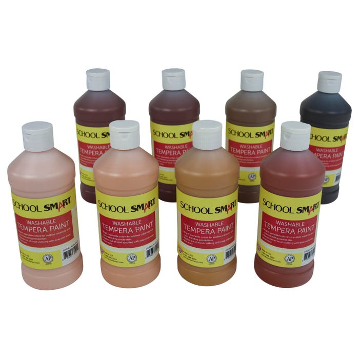 School Smart Washable Tempera Paints, Assorted Multi-Ethnic Colors, Pint Set of 8