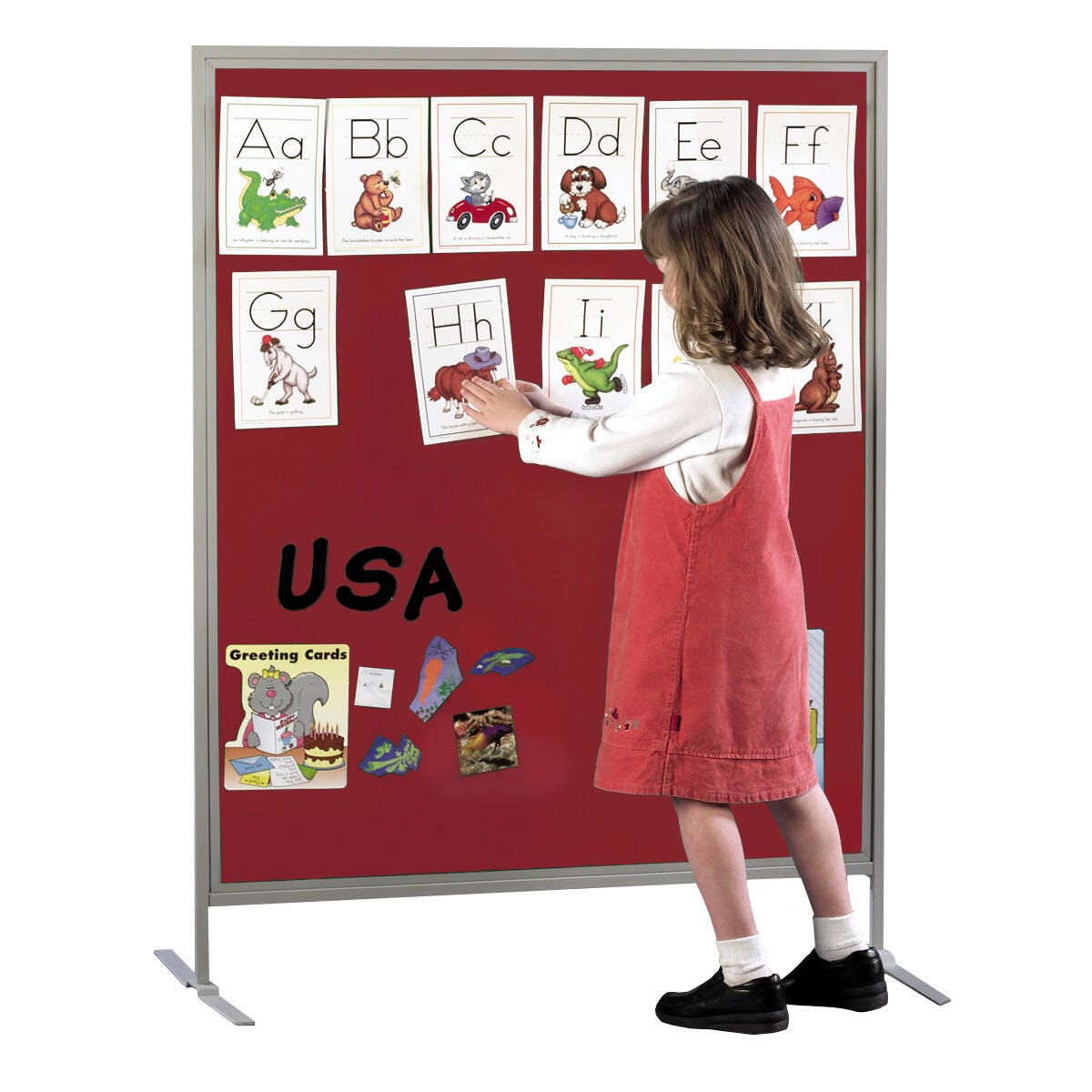 Multiplex Child Size Tackboard Display Panel, 40 X 48 X 55 in, Steel Frame, Fabric, Red 405934