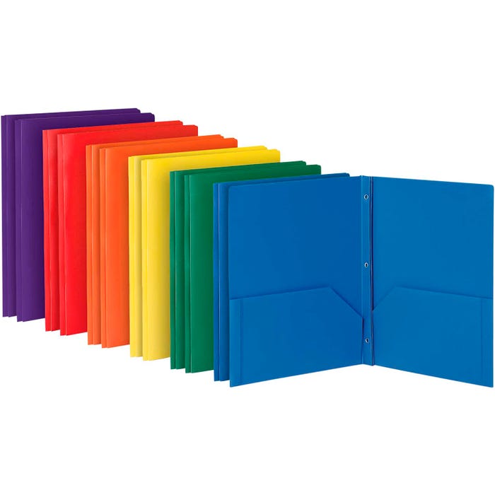 Oxford 2-Pocket Poly Portfolio w/Prongs, Assorted Colors, Set of 12