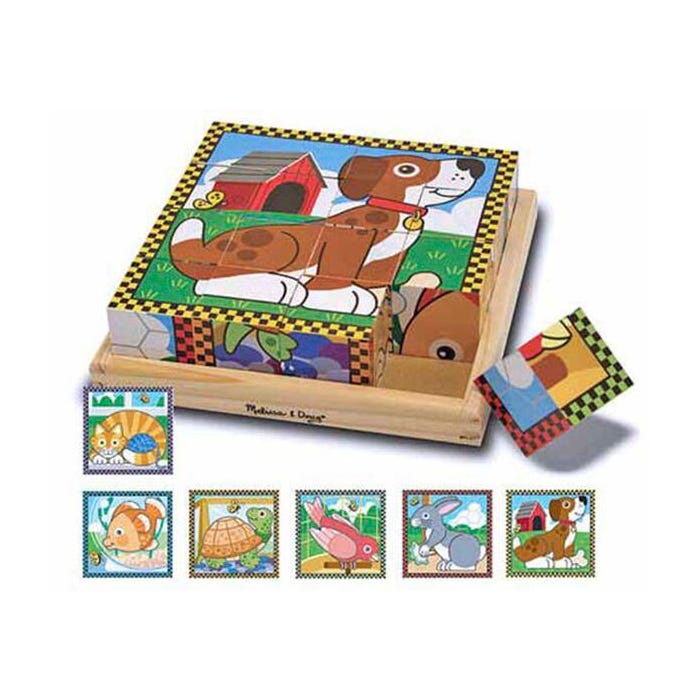 Melissa & Doug Wooden Pets Cube Puzzle, 16 Pieces with Storage Tray