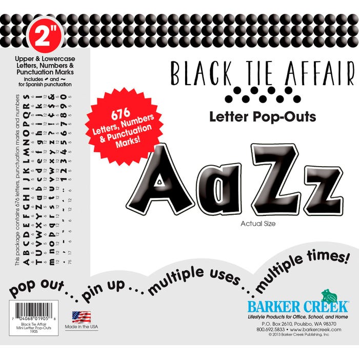 Barker Creek Letter Pop-Outs, 2 Inch, Black Tie Affair, Set of 676