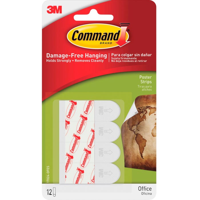 Command Damage-Free Poster Hanging Strip, Small, White, Pack of 12