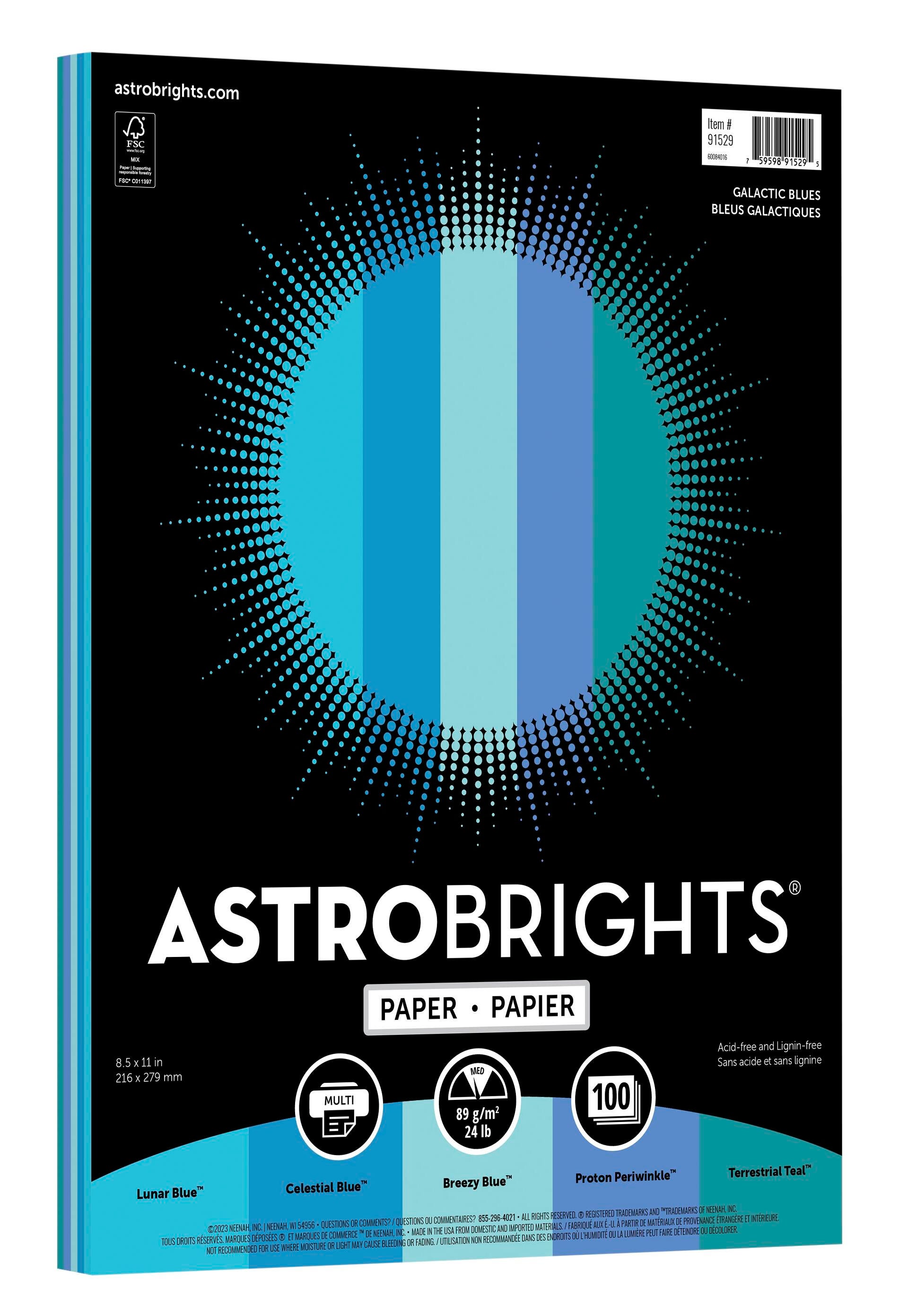 Astrobrights Colored Paper, 8-1/2 x 11 Inches, 24 Pound, Galactic Blues Assortment, 100 Sheets 2150674
