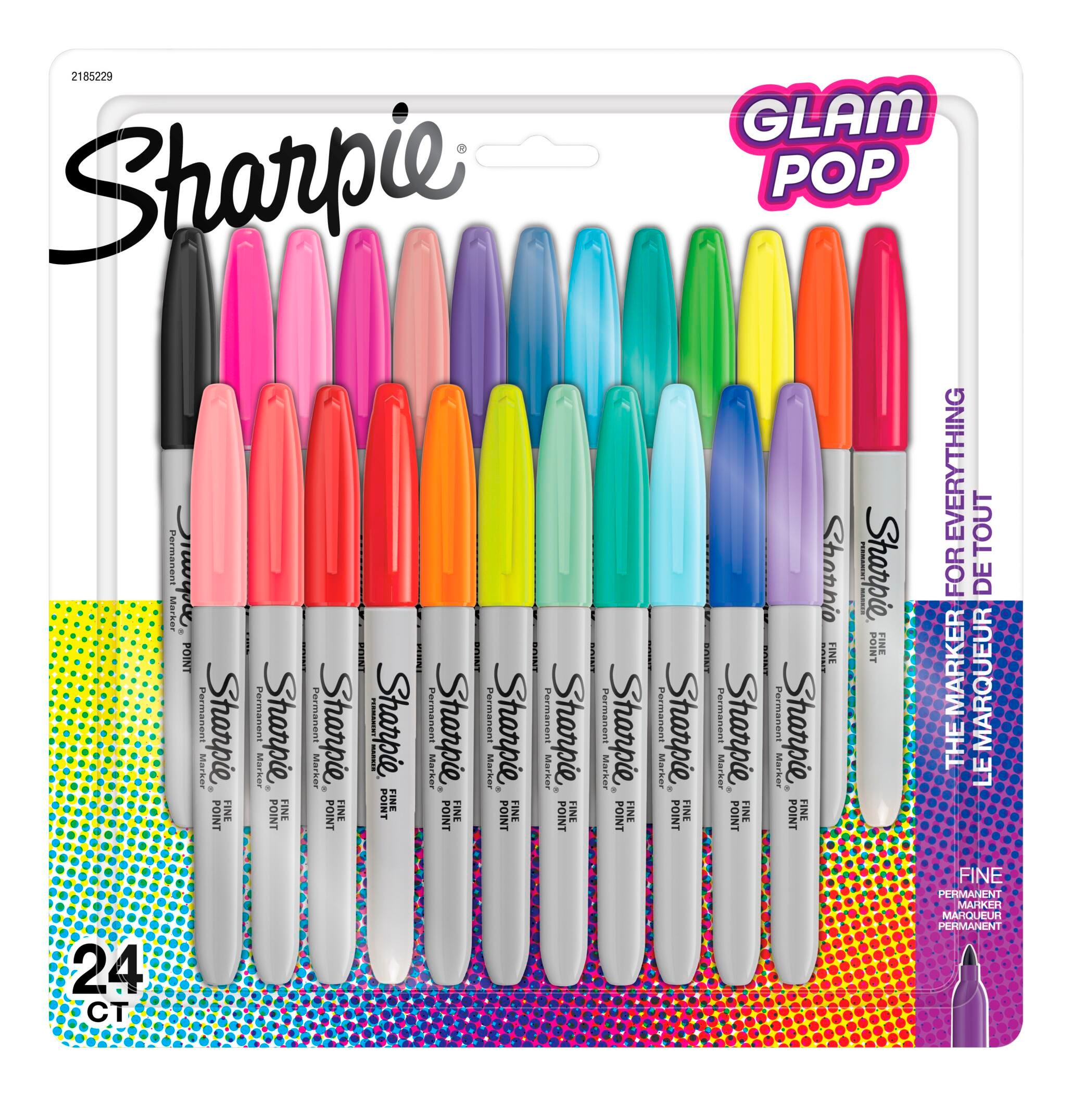 Sharpie Permanent Markers, Fine Point, Assorted Glam Pop Colors, Pack of 24 2135006