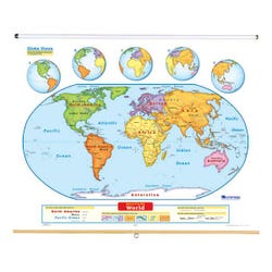 Nystrom Early Learning World Physical Wall Map on Roller with Backboard, 65 x 53 Inches, Item Number 1398247
