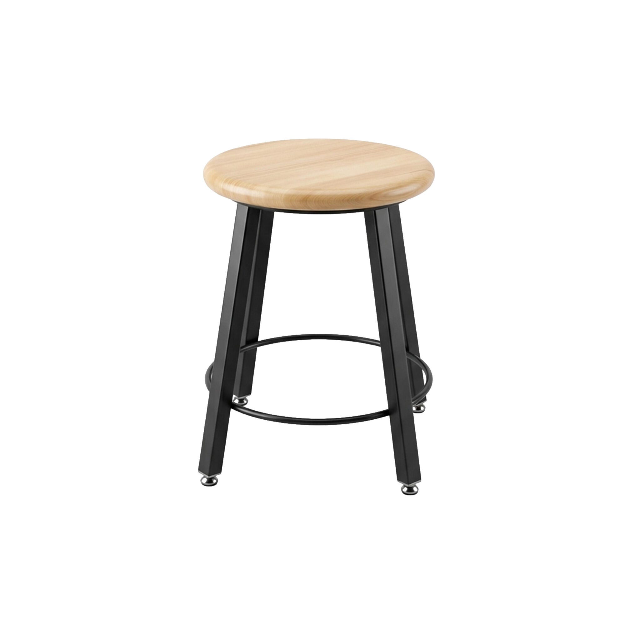 Wisconsin Bench 4-Leg Fixed Height Fully Welded Square Tube Stool, 24 in Seat, Hardwood Seat