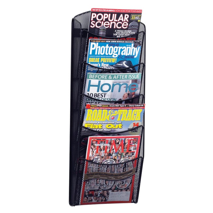 Safco Onyx Wall Mount Magazine Display Rack, 5 Pockets, 10-1/4 x 3-1/2 x 28 Inches, Black