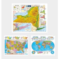Social Studies NEW YORK/U.S./WORLD MAP COMBO, Markable, Erasable, Grades 4-12, Item Number 1566320