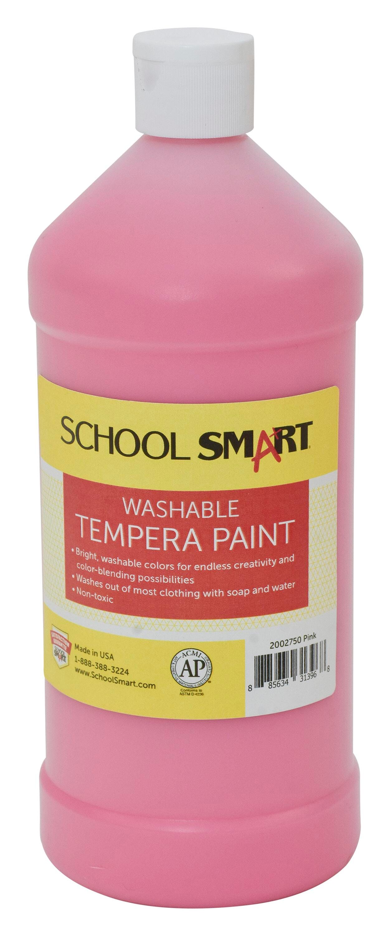 School Smart Washable Tempera Paint, Pink, 1 Quart Bottle 2002750