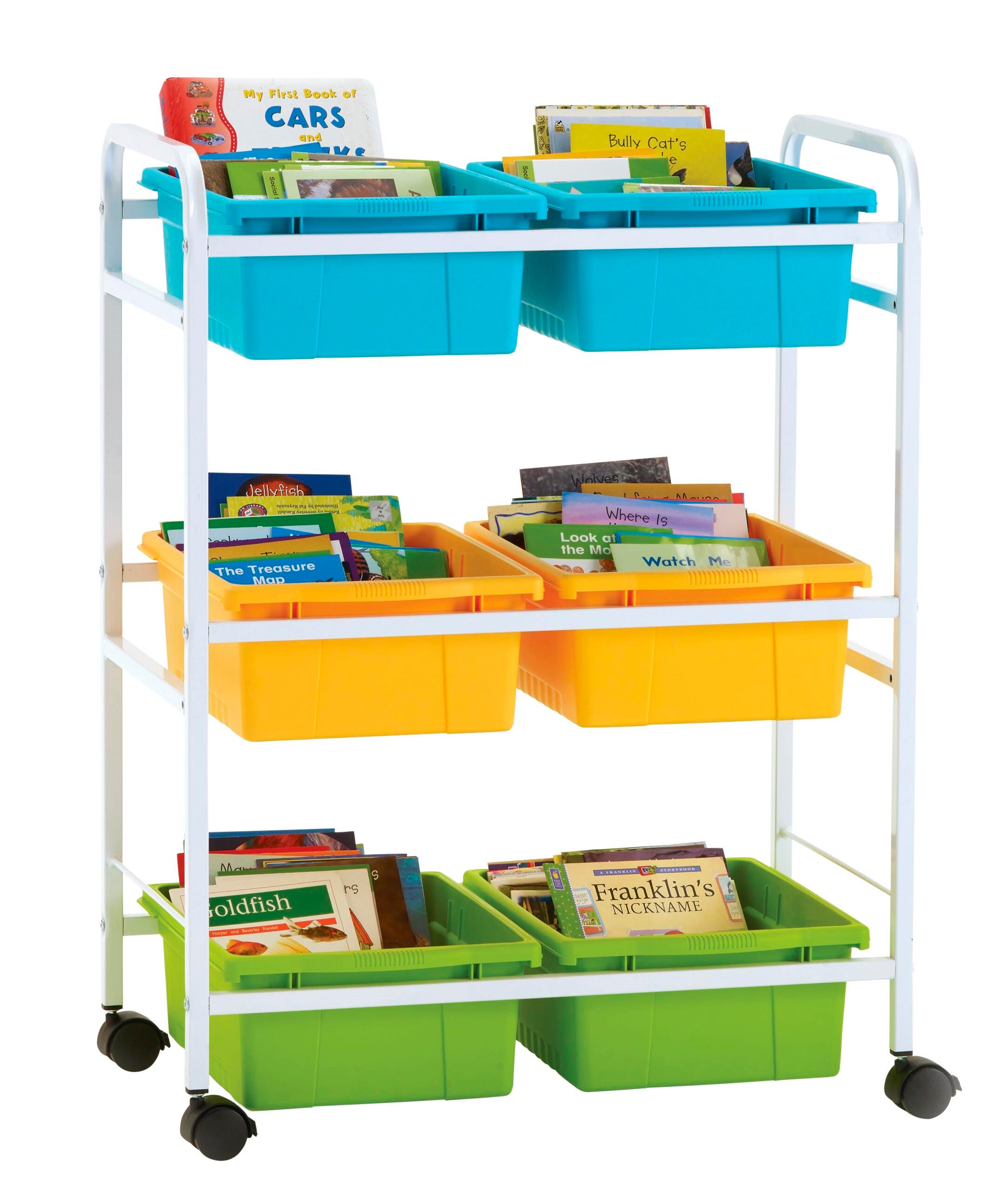 Copernicus Small Book Browser Cart with Vibrant Cool Tubs, 28 x 15-3/4 x 36-1/2 Inches, Item Number 2103031