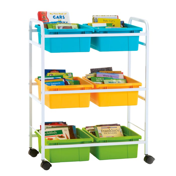 Copernicus Small Book Browser Cart with Vibrant Cool Tubs, 28 x 15-3/4 x 36-1/2 Inches