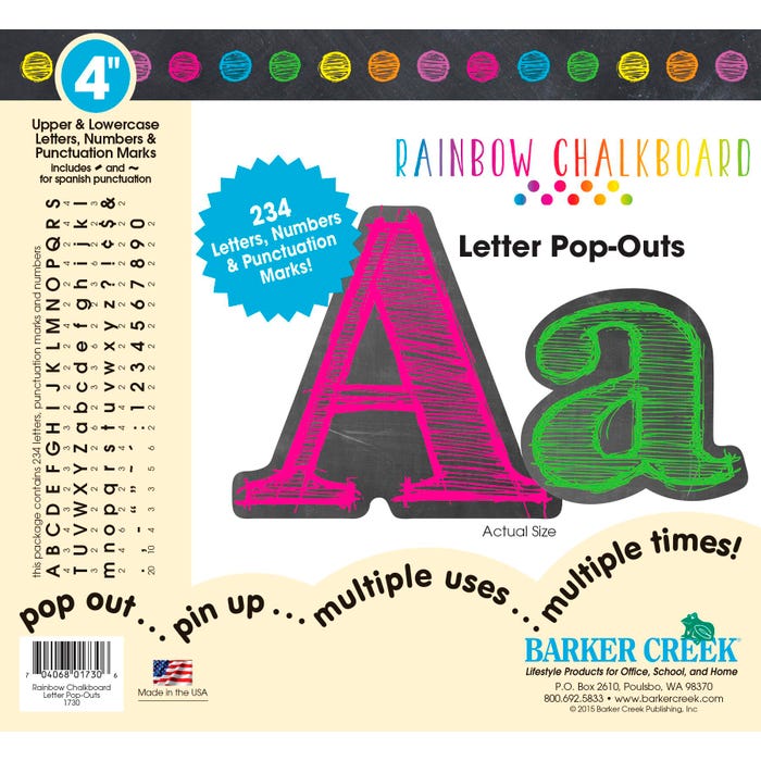 Barker Creek Rainbow Chalkboard Letter Pop-Outs, 4 Inches, Set of 234