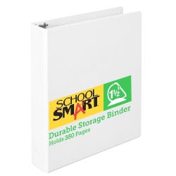 School Smart Durable Polypropylene D-Ring Binder, 1-1/2 Inches, White