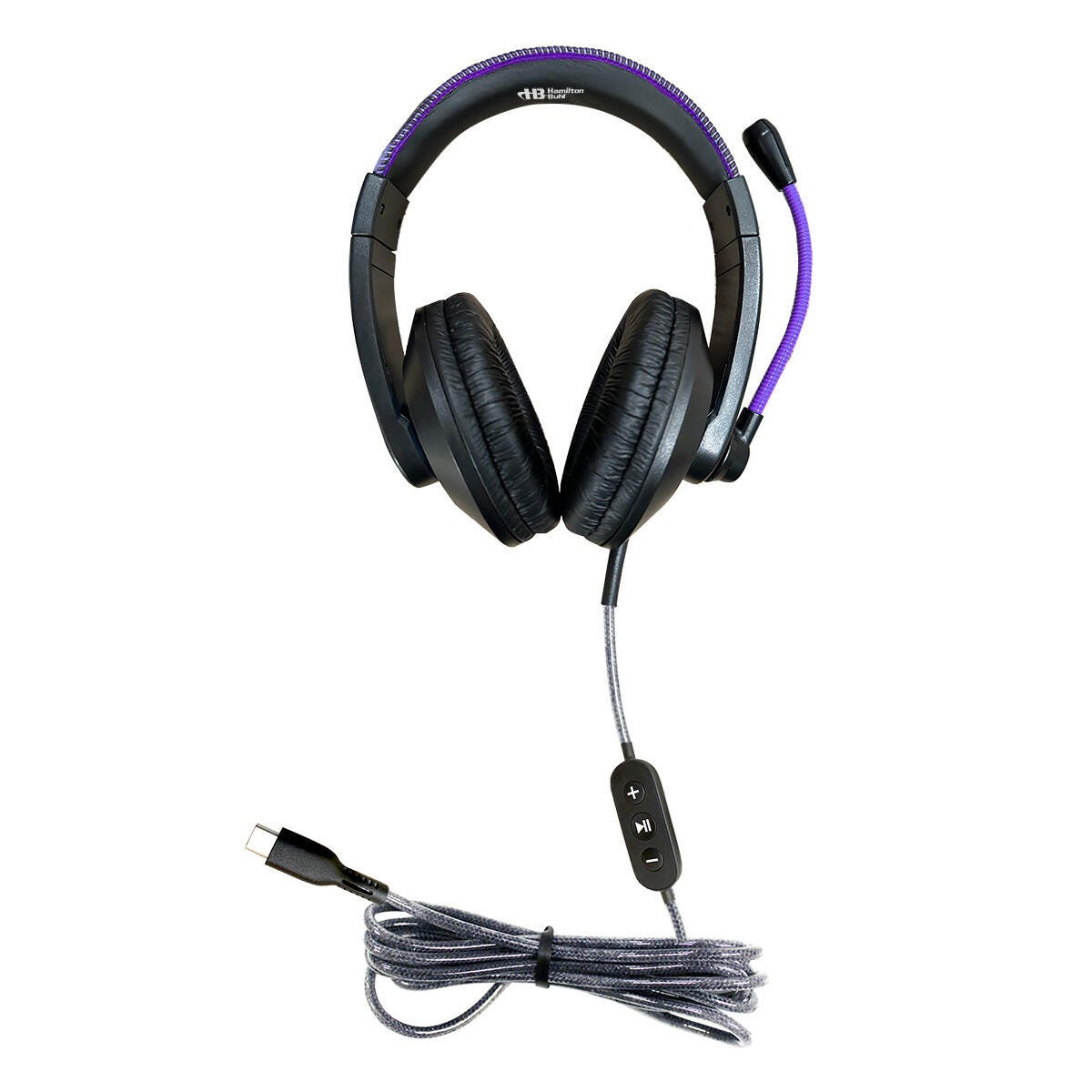 Image for HamiltonBuhl Smart Trek Deluxe Stereo Over-Ear Headset with In-Line Volume Control, USB-C Plug, Black/Purple from School Specialty