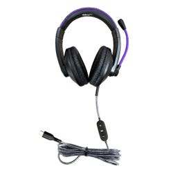 HamiltonBuhl Smart Trek Deluxe Stereo Over-Ear Headset with In-Line Volume Control, USB-C Plug, Black/Purple