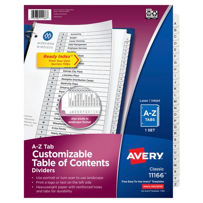 Avery Ready Index Dividers, 26 Tab, A-Z, Extra Wide, Black/White, 1 Set