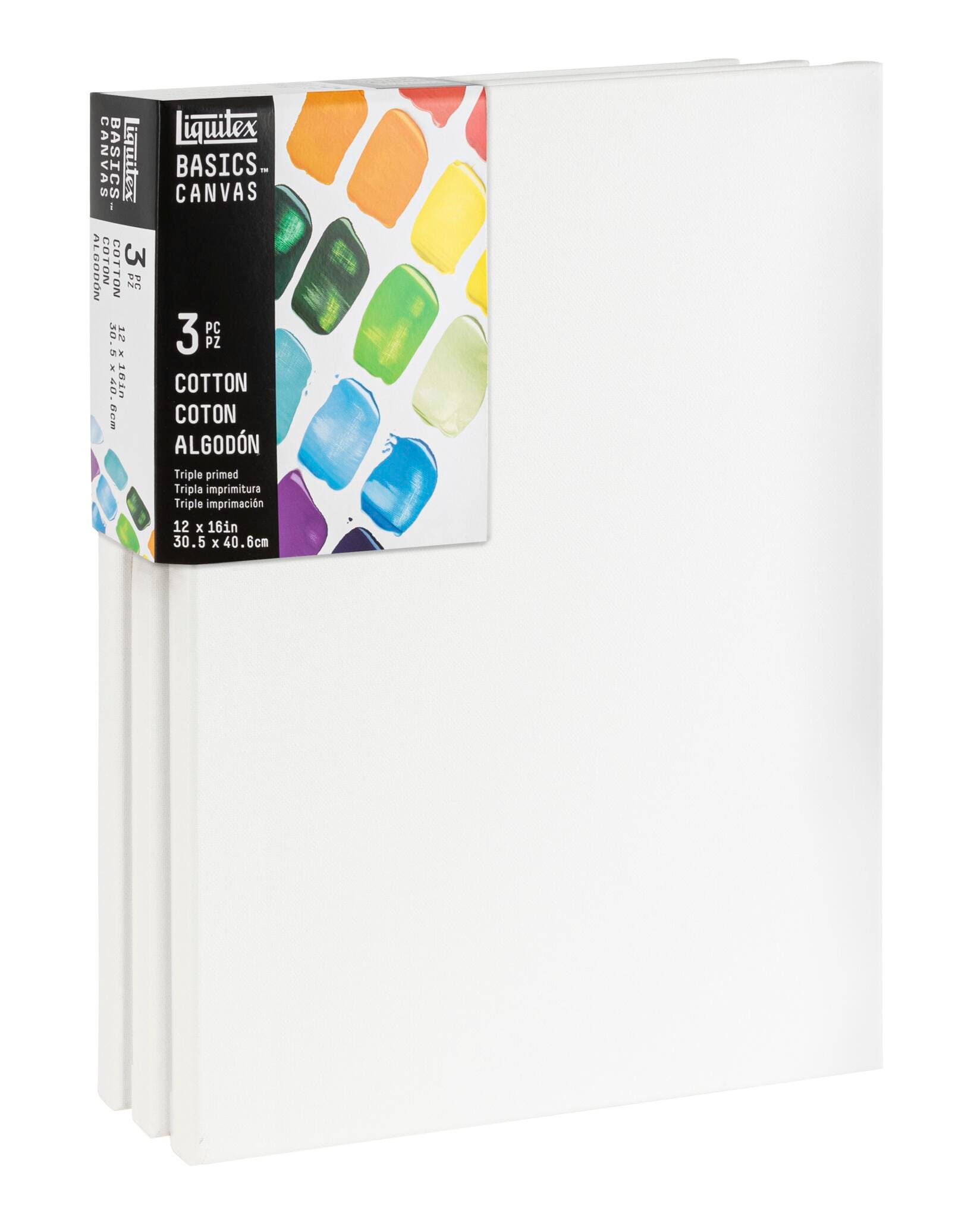 Liquitex BASICS Stretched Cotton Canvases, 12 x 16 Inches, Pack of 3, Item Number 2106867
