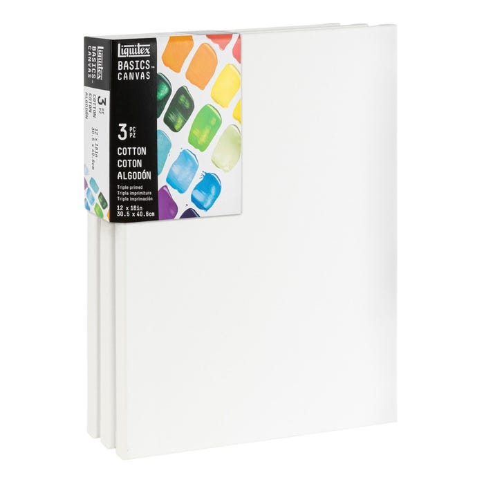 Liquitex BASICS Stretched Cotton Canvases, 12 x 16 Inches, Pack of 3