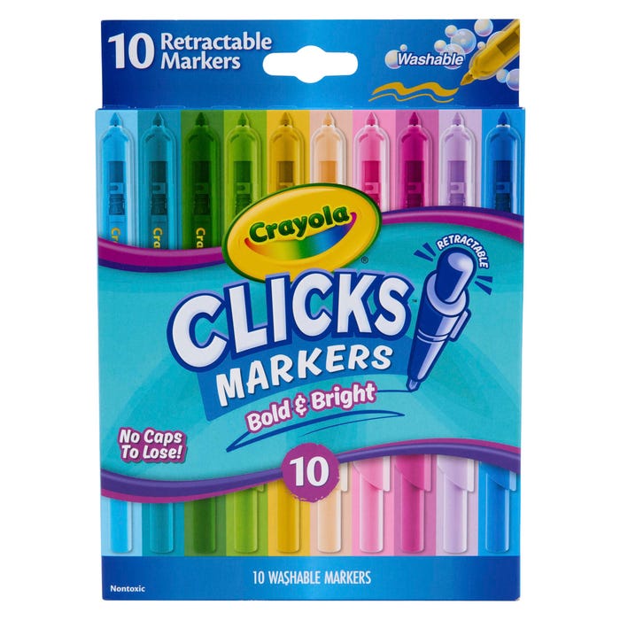 Crayola Clicks Retractable Markers, Assorted Bold & Bright Colors, Pack of 10