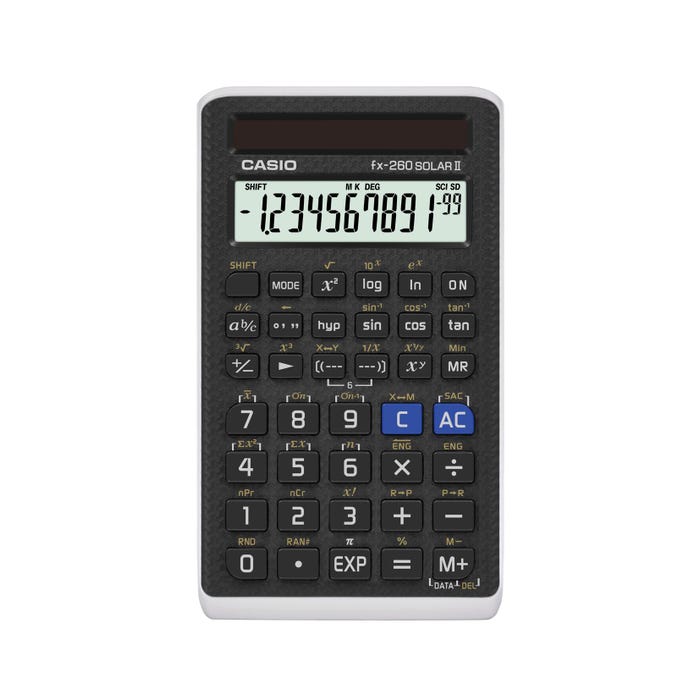 Casio fx-260 SOLAR II Compact Scientific Calculator, Black and White