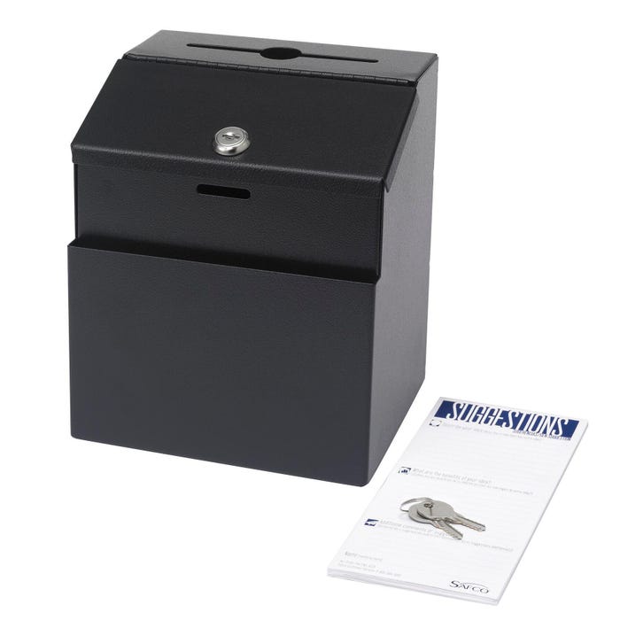 Safco Steel Suggestion Box with Lock, 7-1/4 x 6 x 8-1/2 Inches, Black
