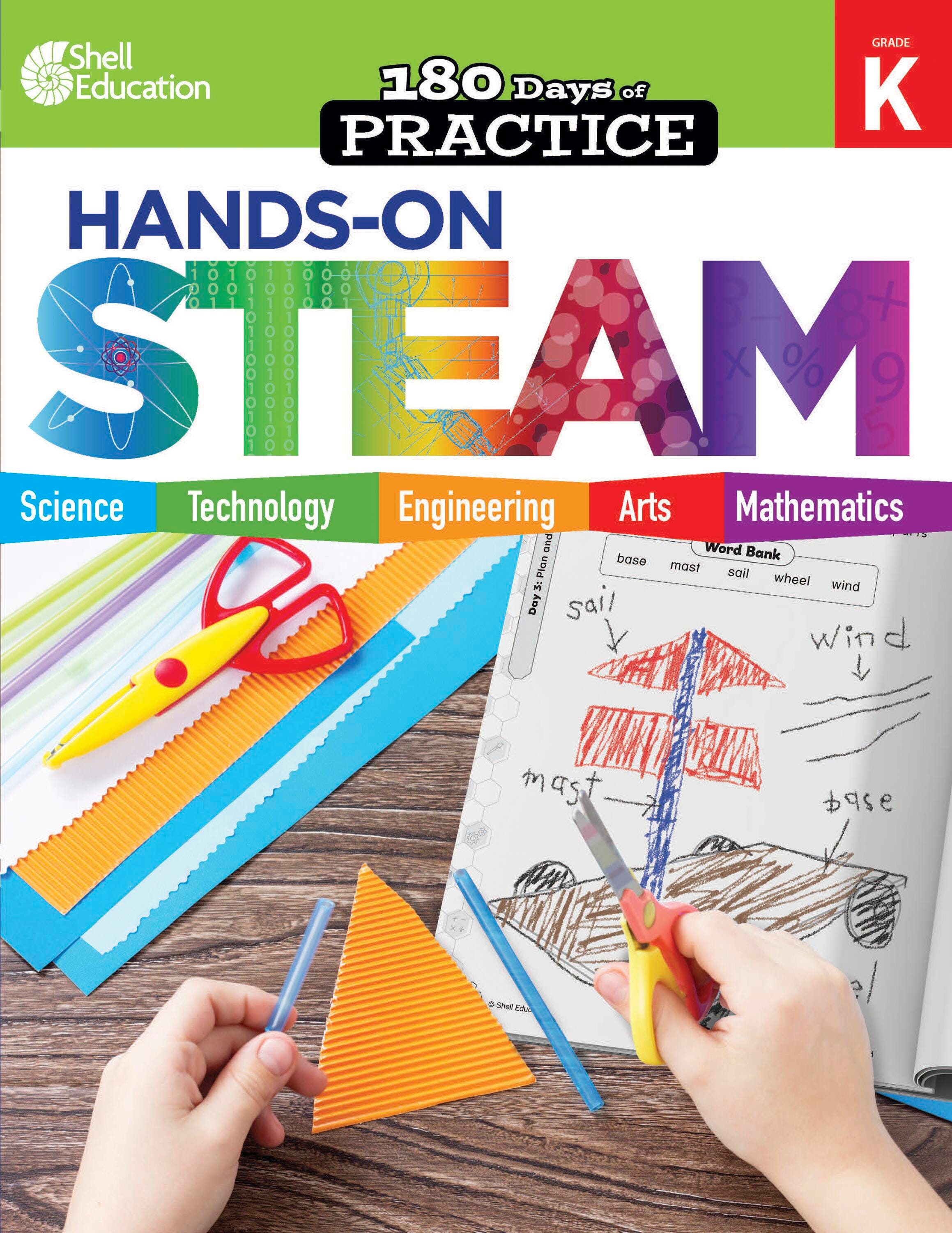 Shell Education Workbook 180 Days of Hands-On-Steam, Grade K, Item Number 2097284