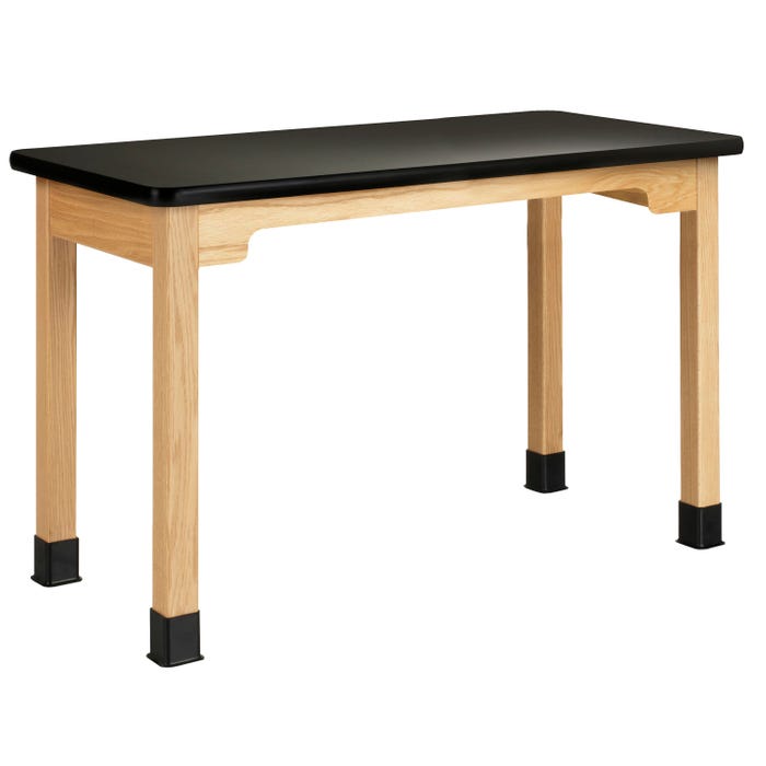 Diversified Woodcrafts Apron Cut-Out Science Table with Glides, 60 x 24 x 30 Inches, Oak, Plastic Laminate Top, Black
