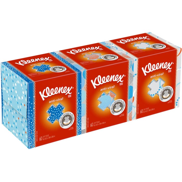 Kleenex Anti-Viral Facial Tissue, 55 Tissues Per Box, Pack of 3, White