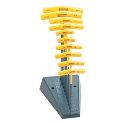 BONDHUS 10-Piece Hex End T-Handle Wrench Set with Stand- English, 3/32 - 3/8 in, Protanium Steel, Yellow, Set of 10