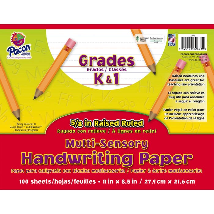 Pacon Multi-Sensory Handwriting Paper, 8-1/2 x 11 Inches, 100 Sheets
