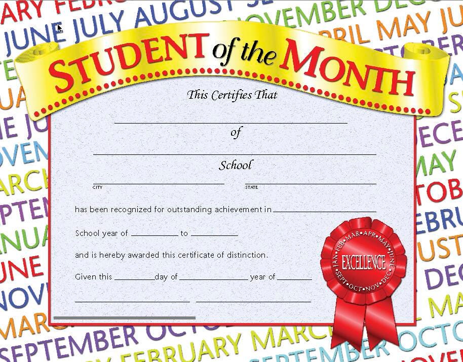 Hayes Student of the Month Certificate, Letter Size, Paper, Pack of 30 for Student Of The Month Certificate Free Printable Pdf